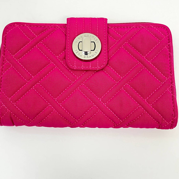 Vera Bradley Handbags - Vera Bradley Women's Turn Lock Quilted Clutch Organizer Wallet Bag Pink
